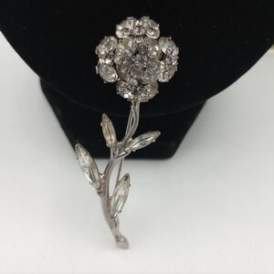 Sparkling Silver Crystal Flower Brooch